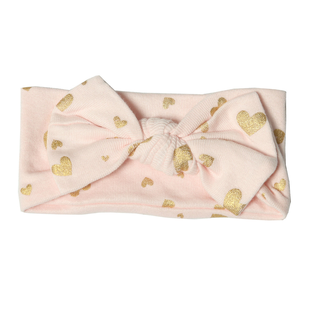 NEW! Baby Headband - Metallic gold hearts on pink (6624189218891)