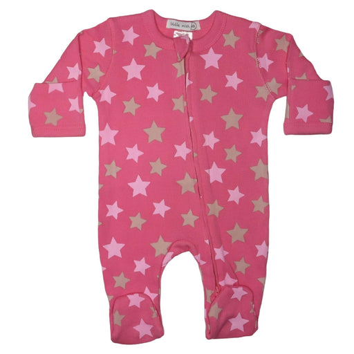 Baby Zipper Footie - 2X2 Pink Star (8373707899164)