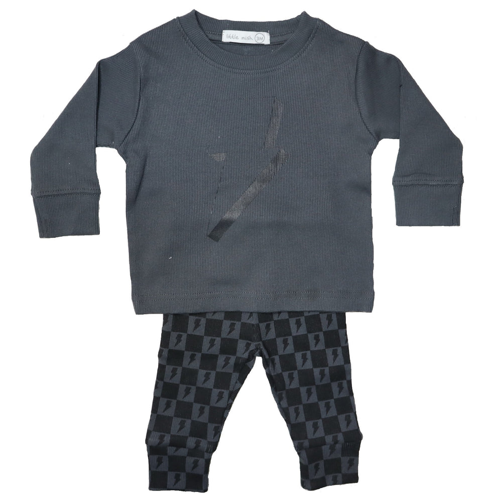 Baby Long Sleeve Tee and Pant Set - Tonal Check Coal (8973419774236)