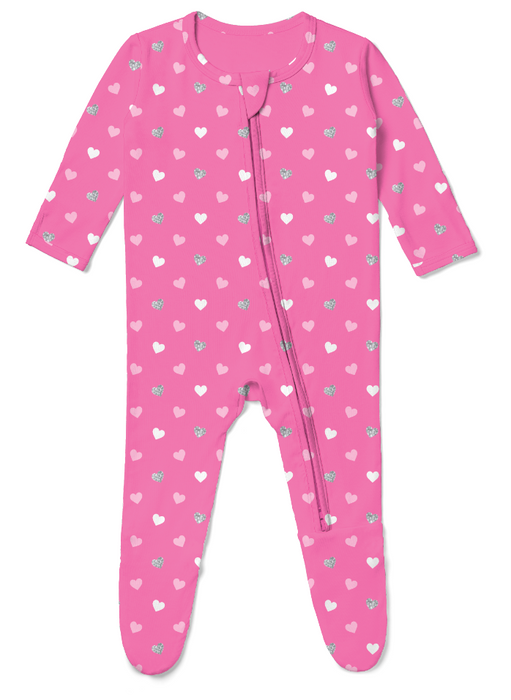 Baby Footie - Pink Glitter Hearts