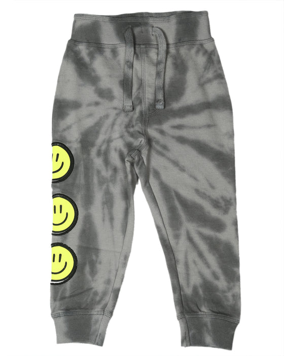 Kids Tie Dye Smiley French Terry Joggers - Grey