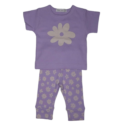 Baby Short Sleeve Shirt and Jogger Pants Set - 2x2 Lilac Daisy Print (8375451189532)