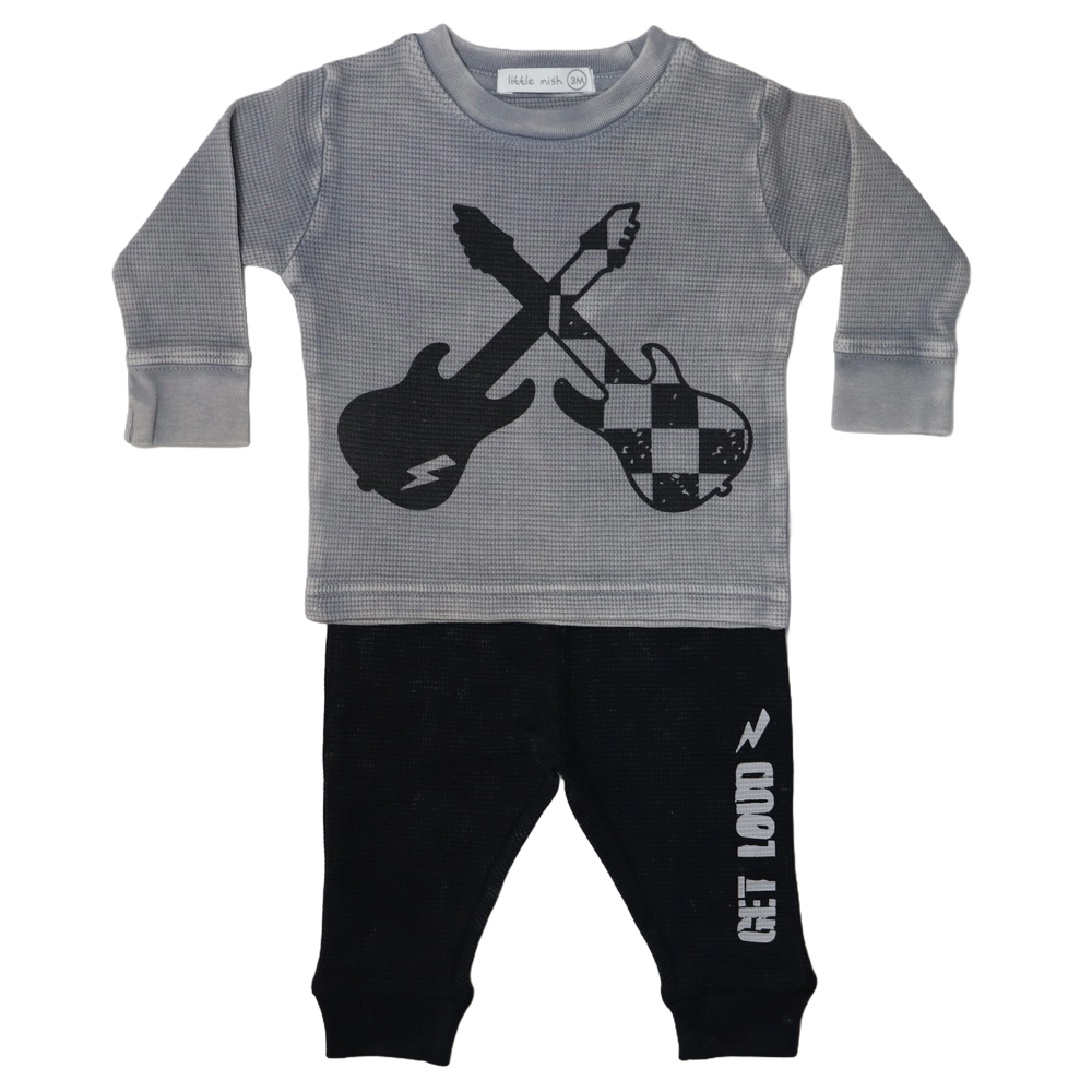 Baby Long Sleeve Tee and Enzyme Pant Set - Checker Guitar (8970235379996)