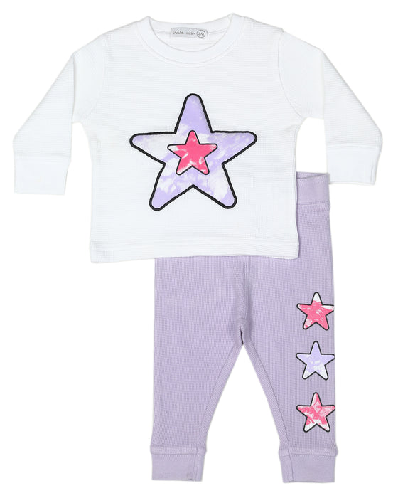 Toddler Star Tie Dye Thermal Set - White