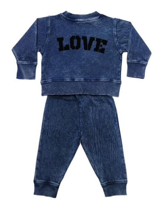 Baby Long Sleeve Tee and Pant Set - Distressed Denim Love (8973872464156)