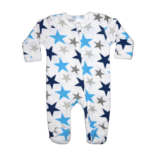 Baby Zipper Footie - Blue Large Star (8986991788316)