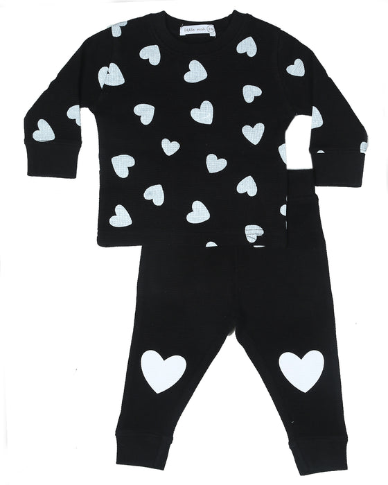 Toddler Chenille Hearts Thermal Set - Black