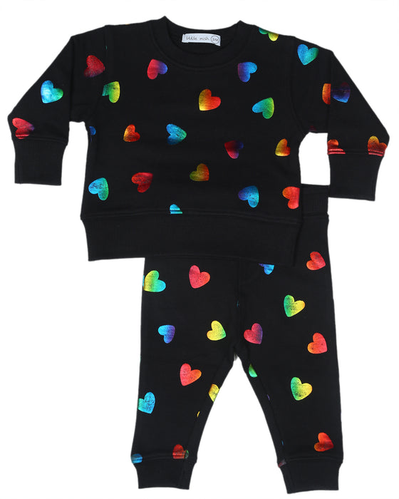 Toddler All-Over Rainbow Foil Hearts - Black