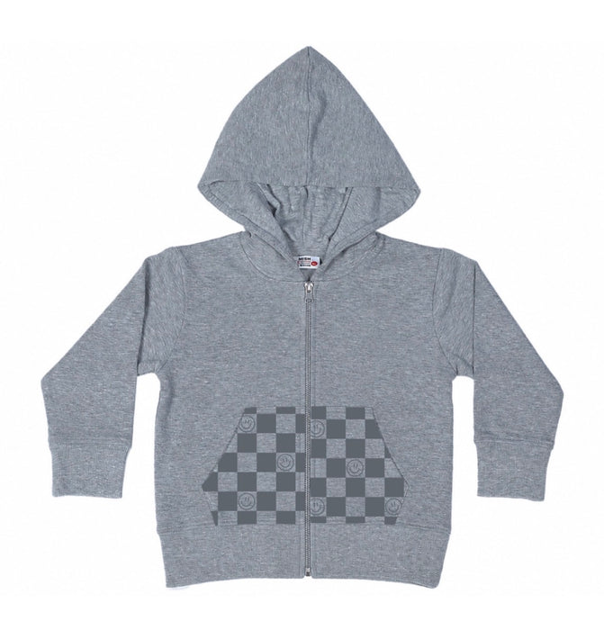 Kids French Terry Zip Hoodie - Heather Smile Check