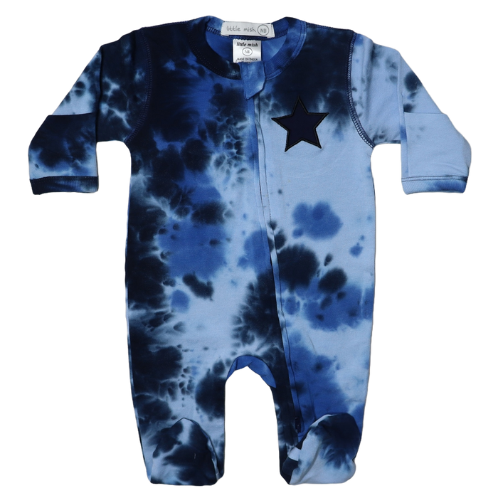 Baby Zipper Footie - Star Tie Dye Navy (8970104144156)