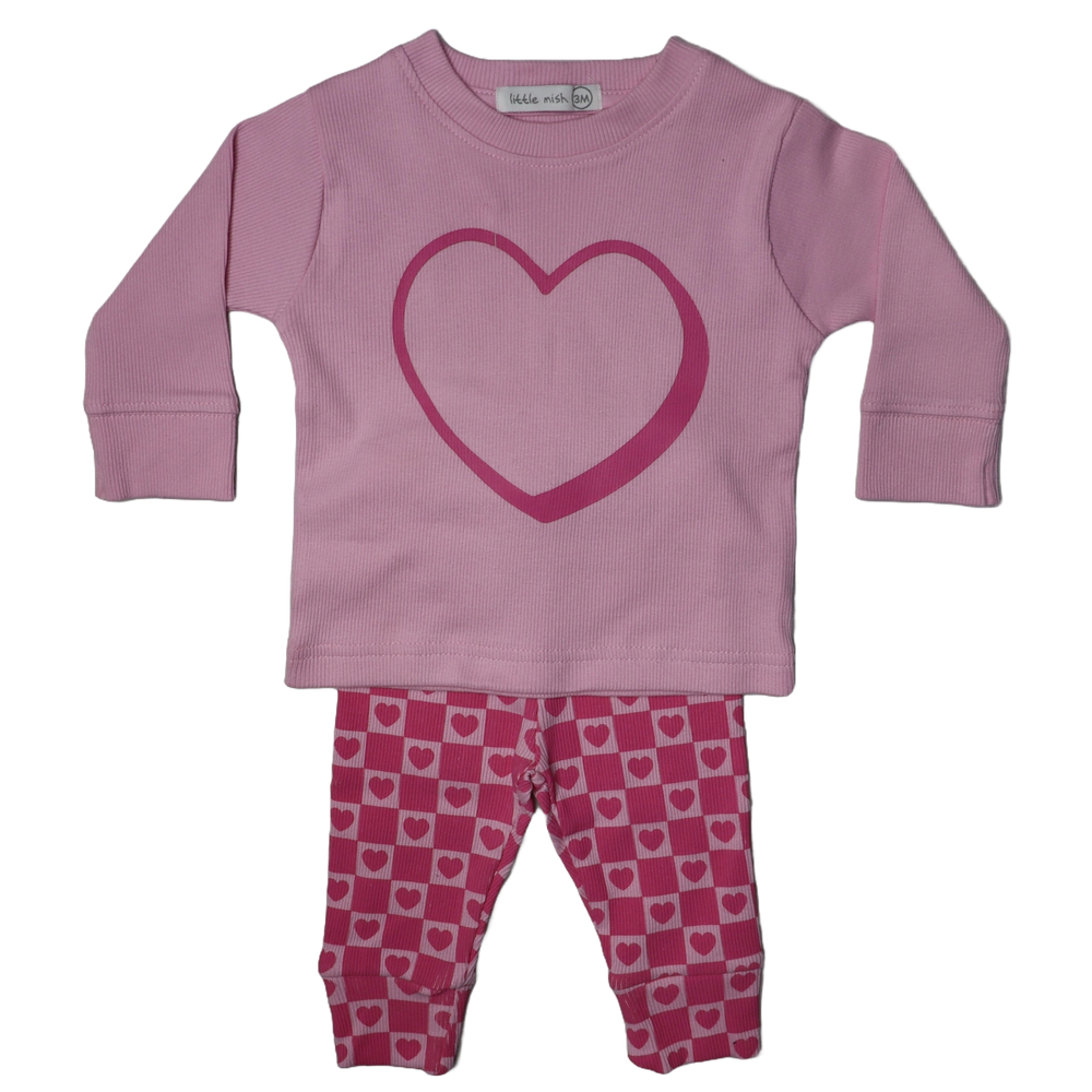 Baby Long Sleeve Tee and Pant Set - Tonal Check Pink (8973821739292)