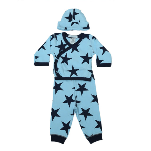 Baby 3 Piece Set - Large Navy Star on Blue (8473540428060)