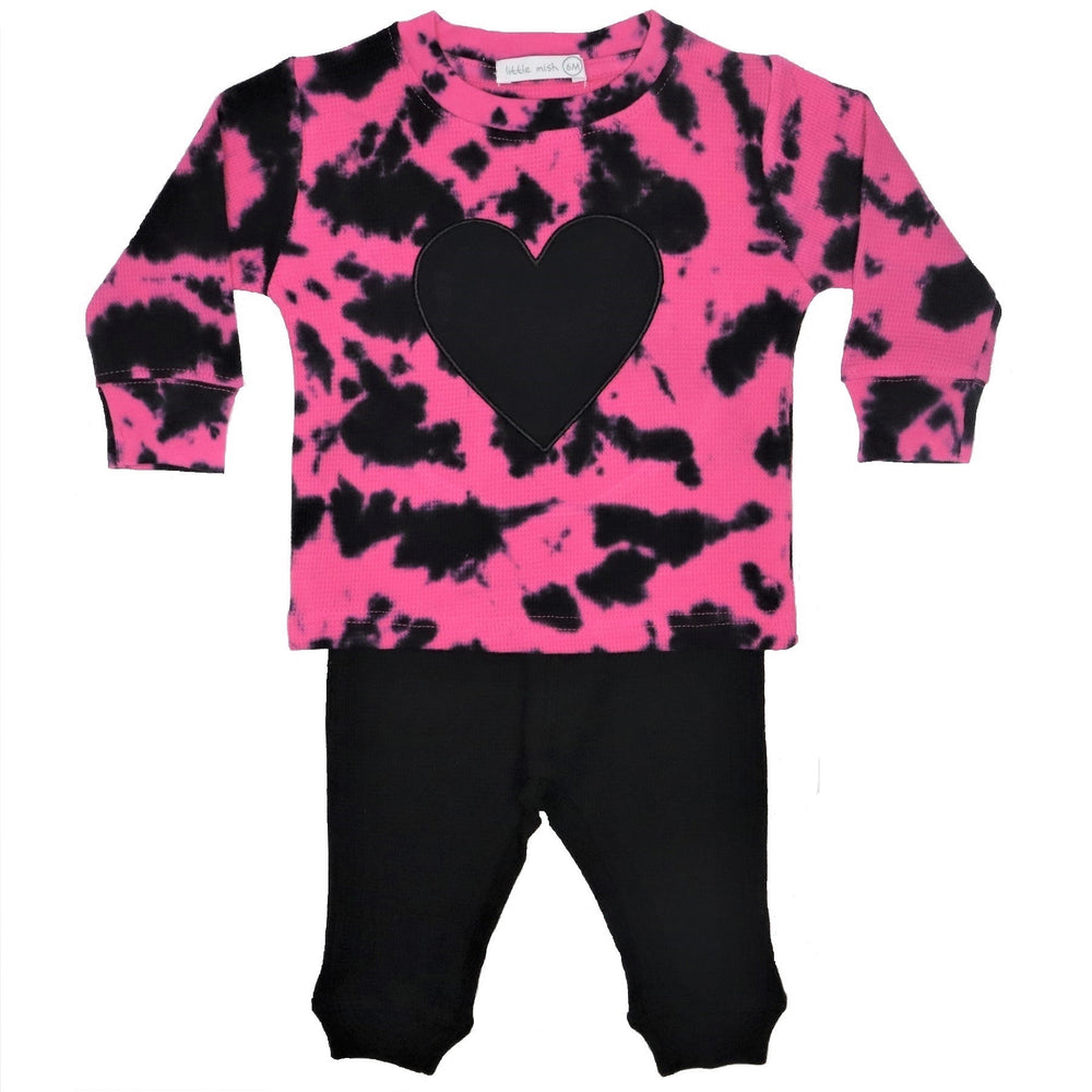 Baby Long Sleeve Shirt and Pants Set Thermal- Tie Dye Heart (8173679018268)