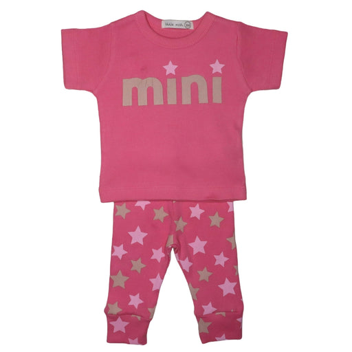 Baby Short Sleeve Shirt and Jogger Pants Set - 2x2 Pink Star Print (8375445356828)