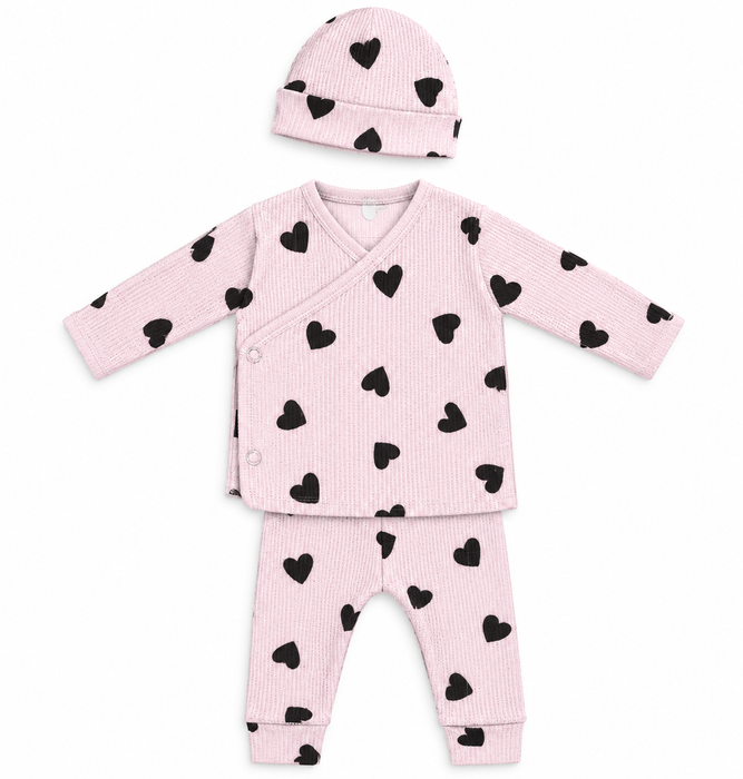 Baby Thermal 3 Piece Set - Pink Chenille Hearts