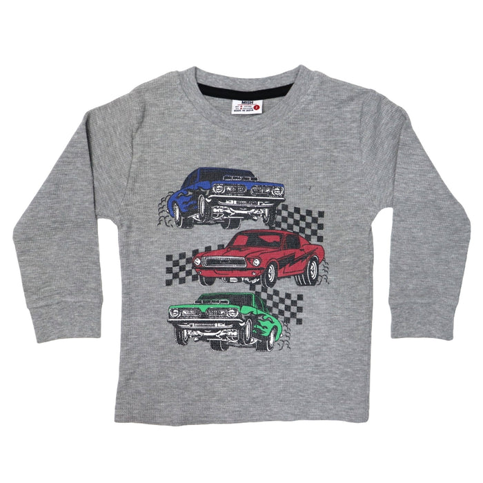 Kids Long Sleeve Thermal Shirt - Stacked Cars Heather (9543374405916)