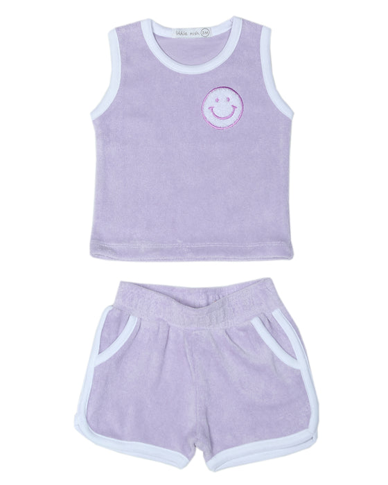 Baby and Toddler Terry Set - Chenille Smile Patch - Lilac