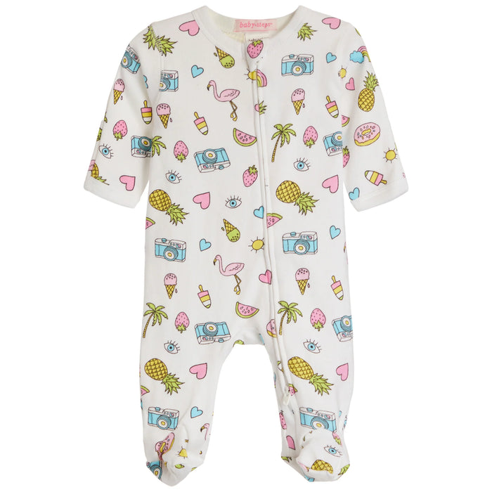 Baby Zipper Footie - Summer Doodle (8466943803676)