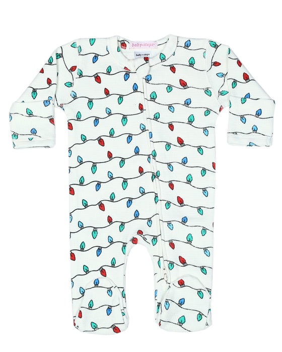 Baby Thermal Zipper Footie - Christmas Lights - Holiday Collection (10616048451868) (10038907765020)