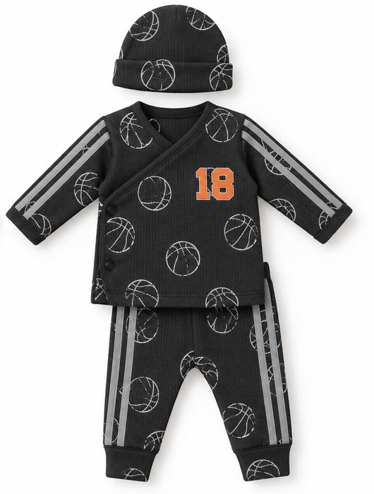Baby Thermal 3 Piece Set - Basketball Chenille Number Patch
