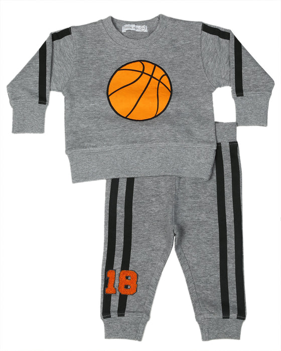 Baby Basketball Sweat Set with Stripe - Heather