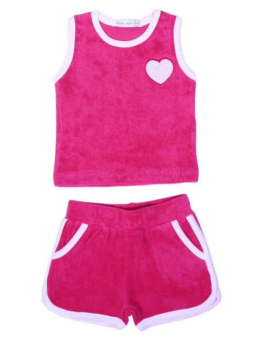 Baby and Toddler Terry Set - Chenille Heart Patch - Fuchsia