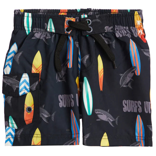 Kids Board Shorts - SURFS UP - Black (8015208284444) (8294630785308)