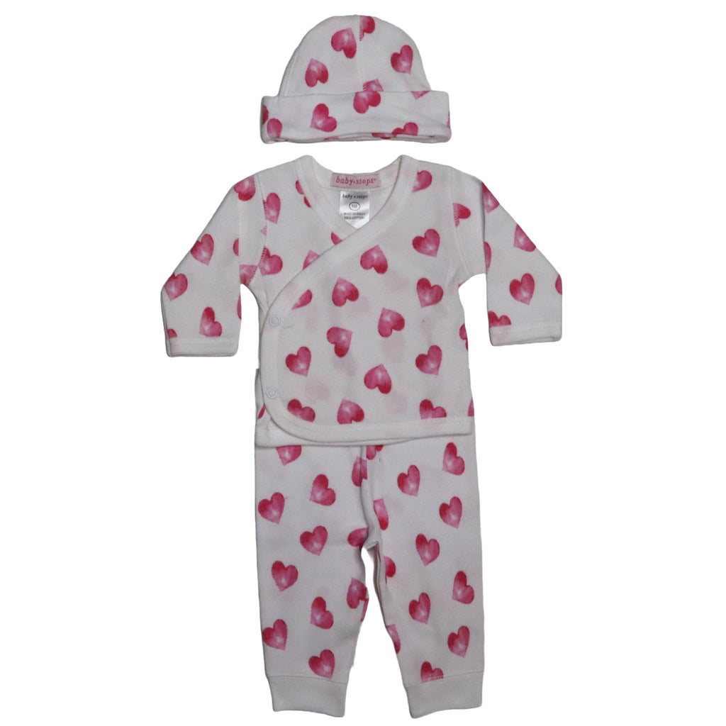 😎Baby 3 Piece Set - Pink Watercolor Hearts