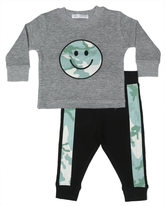 Toddler Camo Smiley Patch Thermal Set - Heather