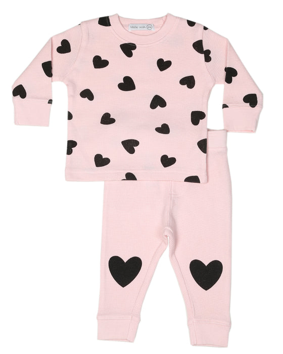 Toddler Chenille Hearts Thermal Set - Pink
