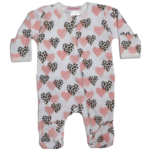 Baby Zipper Footie - Leopard Hearts (8466931745052)