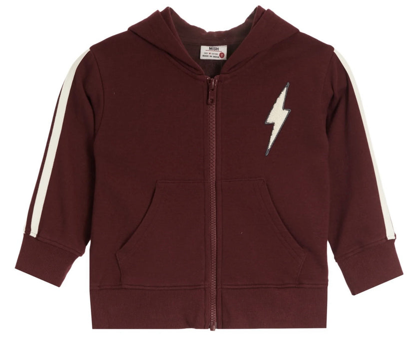 Kids French Terry Taping Zip Hoodie - Burgundy