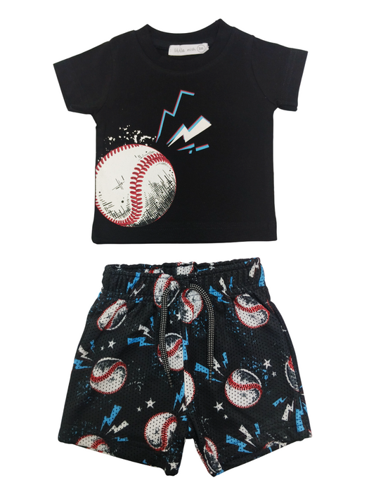 Baby Tee and Mesh Shorts Set - Baseball