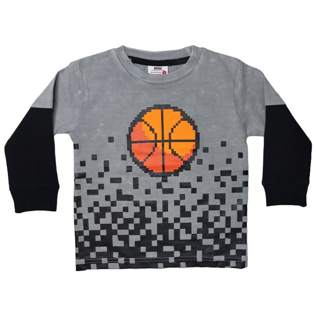 Kids Long Sleeve 2FER Enzyme Tee - Pixel Basketball (8941226066204)