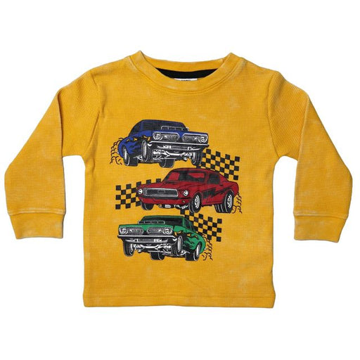 Kids Long Sleeve Thermal Enzyme Tee -  Stacked Cars (8941694091548)