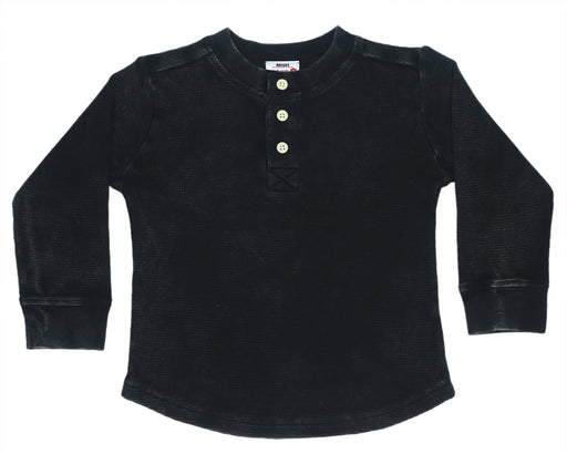 Kids Long Sleeve Thermal Henley Shirt - Black (8995047276828) (10594933670172)