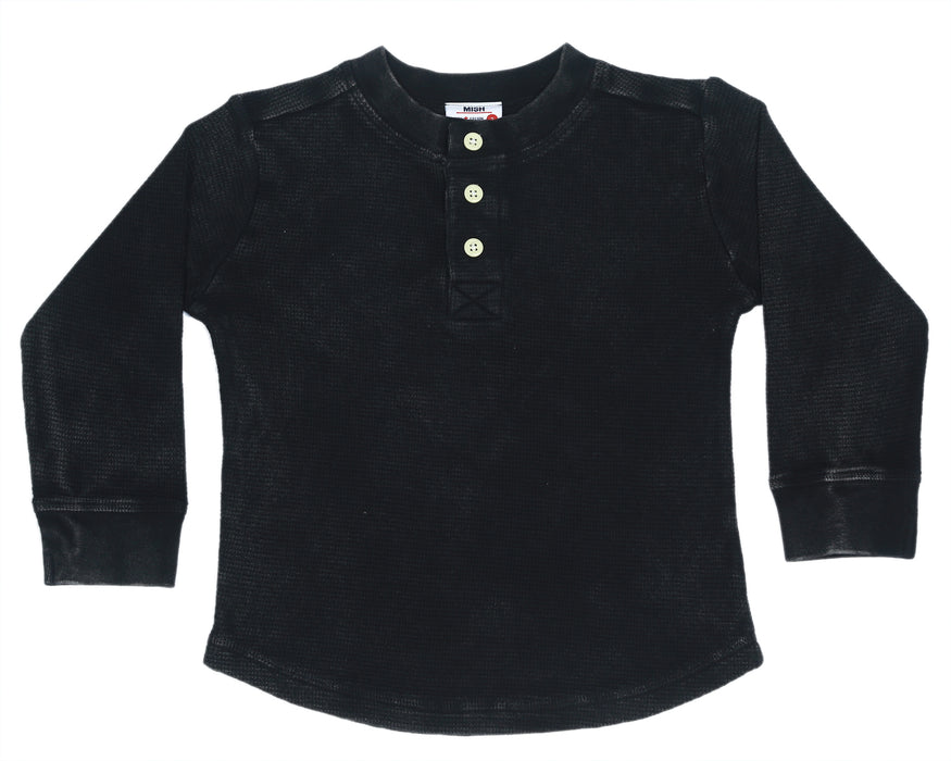 Kids Long Sleeve Thermal Henley Shirt - Black (8995047276828) (10594933670172)