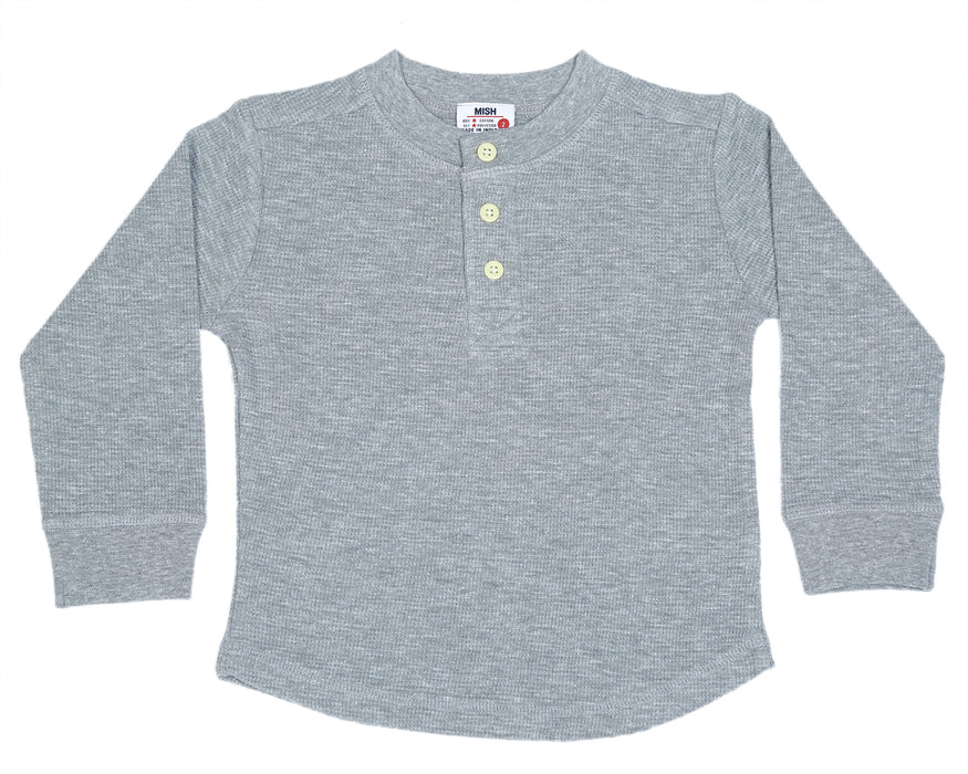 Kids Long Sleeve Thermal Henley Shirt - Heather (8942153072924) (10594936619292)