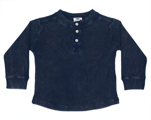 Kids Long Sleeve Thermal Henley Shirt - Navy (8942155890972) (10594940453148)