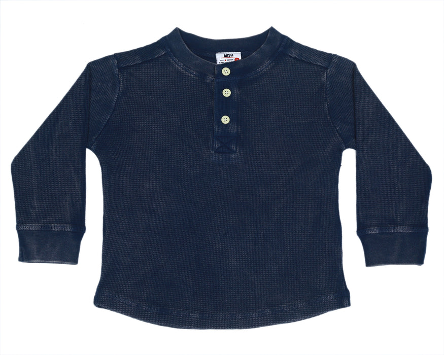 Kids Long Sleeve Thermal Henley Shirt - Navy (8942155890972) (10594940453148)