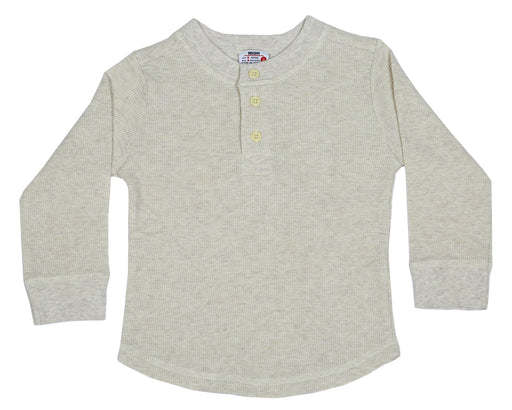Kids Long Sleeve Thermal Henley Shirt - Oatmeal (8995042525468) (10594942746908)