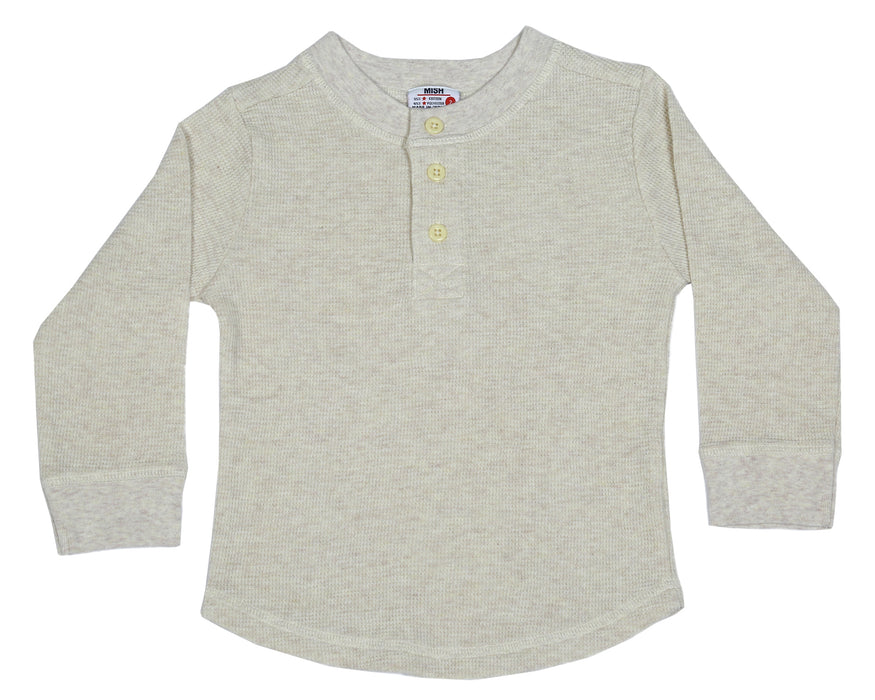 Kids Long Sleeve Thermal Henley Shirt - Oatmeal (8995042525468) (10594942746908)