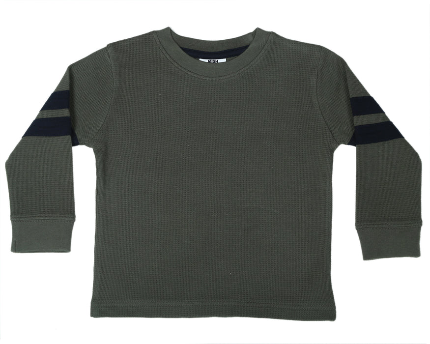 Kids Thermal Shirt - Olive with Navy Taping
