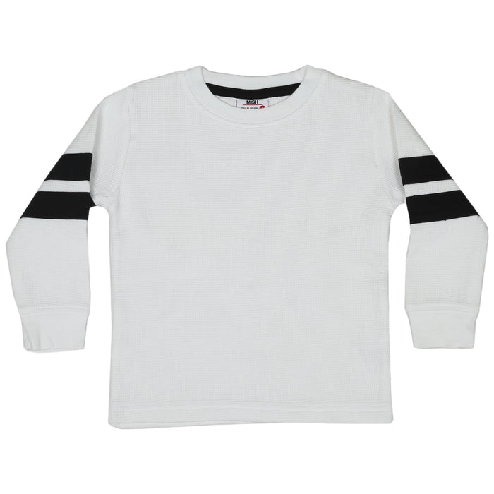 Kids Long Sleeve Thermal Striped Shirt - White (9999151333660) (10601697607964) (10601701540124)