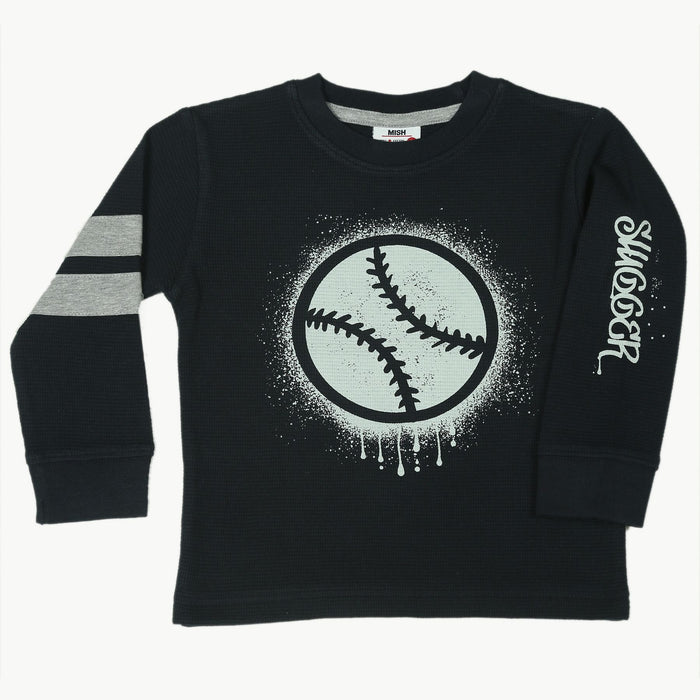 🎁Long Sleeve Thermal Shirt - Baseball Slugger - Navy/White