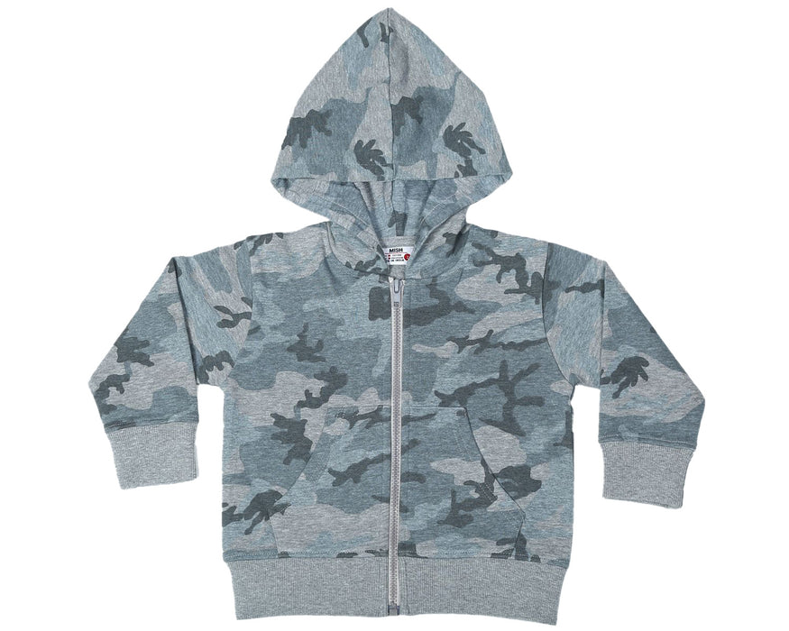 Kids Camo Zip Hoodie - Grey Camo