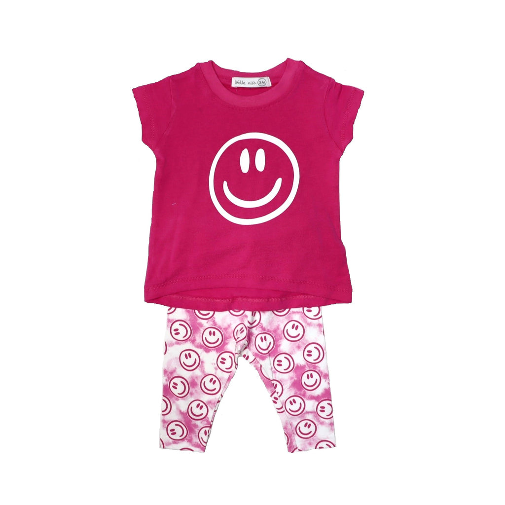 😎Baby A-line Tee and Legging Set - Hot Pink Tie Dye Smile