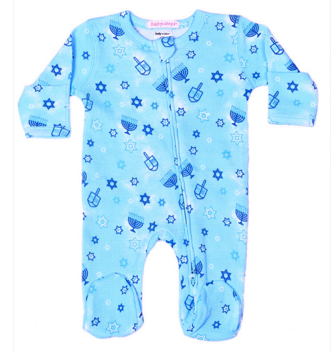 Baby Thermal Zipper Footie - Chanukah - Holiday Collection (10038887842076) (10616048517404)