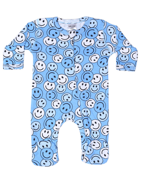 Baby Zipper Footie - Blue Smile Party