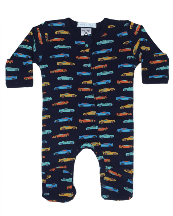 Baby Zipper Footie - Race Cars on Navy